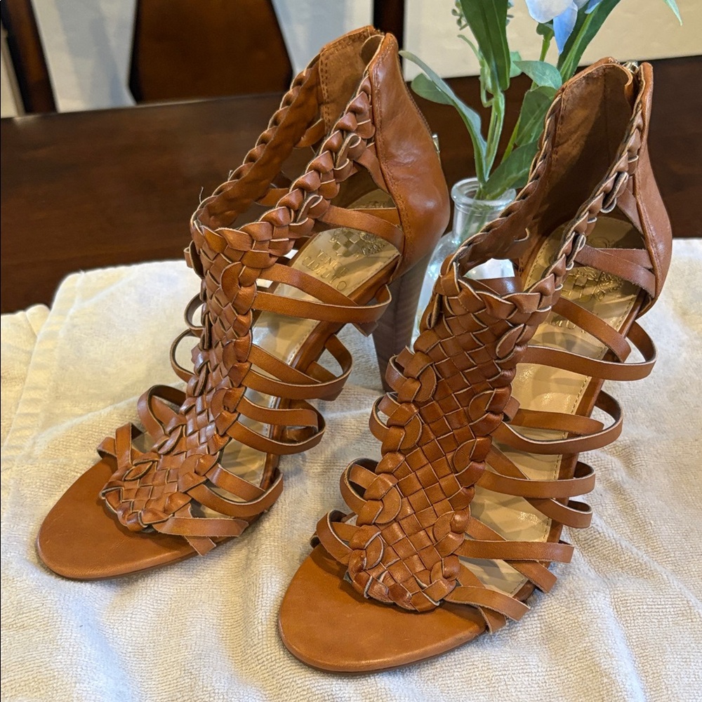 Vince Brown Braided Leather Heels